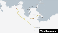 천마산호의 이동 경로. 러시아 해역에 진입한 이후 나홋카만 인근에 머물다 보스토치니항에 입항했다. 자료=MarineTraffic