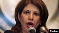 FILE - Pakistan's Foreign Ministry spokeswoman Tasnim Aslam speaks during a news conference at the Foreign Ministry in Islamabad. 