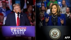 2024年美国总统大选倒数时刻,图为特朗普与哈里斯各自于内华达州举办的竞选集会上发表讲话。(法新社2024年10月31日)