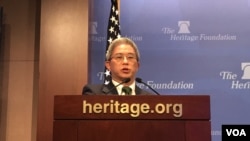 台湾外交部政务次长徐斯俭2019年6月12日在华盛顿智库传统基金会发表演说（美国之音锺辰芳拍摄）
