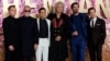 Aktor Ben Hardy, Rami Malek, Gwilym Lee dan Joe Mazzello serta anggota band Queen Roger Taylor dan Brian May menghadiri pemutaran perdana 'Bohemian Rhapsody' di London, Inggris, 23 Oktober 2018. 