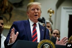 President Donald Trump speaks during a event on medical billing, in the Roosevelt Room of the White House, May 9, 2019, in Washington.
