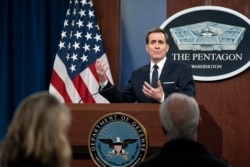 资料照：美国国防部发言人柯比在五角大楼的记者会上。