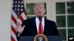 特朗普总统在白宫玫瑰园讲话。（2019年1月25日）