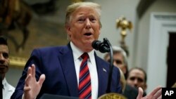 President Donald Trump speaks during a event on medical billing, in the Roosevelt Room of the White House, May 9, 2019, in Washington. 