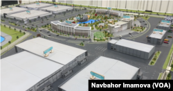 FILE - With the free economic zone on the border, the Uzbek government hopes to boost commerce with Afghanistan and expand regional trade. This Aug. 6, 2024, photo taken in Termez, Uzbekistan, shows a model of the zone.