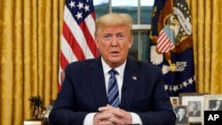 President Donald Trump memberi pidato dari Ruang Oval di Gedung Putih tentang virus corona, Rabu, 11 Maret 2020. (Foto: Doug Mills/The New York Times via AP, Pool)