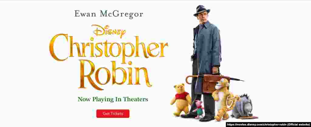 美国新影片《挚友维尼》(Christopher Robin)的电影广告。这部广受欢迎的电影将无法在中国上映。美国媒体《好莱坞报道>(Hollywood Reporter)说,改编自迪士尼经典动画《小熊维尼》的真人版电影《挚友维尼》在中国没拿到放映许可,而提供这一消息的人士认为,这很可能是中国当局担心维尼的形象引发对习近平的联想。 