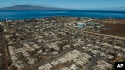The aftermath of a wildfire is visible in Lahaina, Hawaii, Aug. 17, 2023.