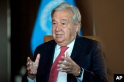 FILE - U.N. Secretary-General Antonio Guterres speaks during an interview at U.N. headquarters, Sept. 9, 2024. He said Dec. 19, 2024, that Israel's airstrikes on Syria were violations of the country's sovereignty and territorial integrity.