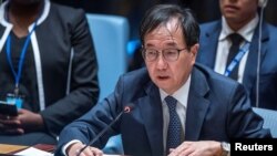 FILE - Japan's Ambassador to the United Nations Yamazaki Kazuyuki speaks to members of Security Council at U.N. headquarters in New York City, New York, April 14, 2024.