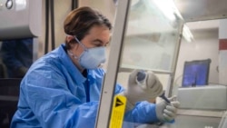 军医在菲律宾海上美利坚号两栖攻击舰(USS America)上进行化验工作（美国海军2020年3月18日）