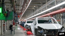 资料照片：特斯拉公司位于德克萨斯州奥斯汀的生产线。(2022年4月7日）