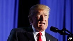 Presiden Donald Trump, berpidato di kantor Departemen Keamanan Dalam Negeri AS di Washington, 26 Januari 2017. (AP Photo/Pablo Martinez Monsivais)