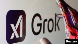 This illustration, captured on Feb. 16, 2025, shows AI and Grok logos.