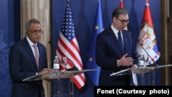 Predsednik Srbije Aleksandar Vučić i zamenik američkog državnog sekretara za upravljanje i resurse Ričard Verma na konferenciji za novinare u Beogradu (Foto: FoNet/Milica Vučković)