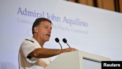 美国印太司令部司令阿奎利诺上将在新加坡国际战略研究所的特别讲座上发言。(2023年3月16日)