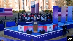 President Joe Biden speaks in support of changing the Senate filibuster rules that have stalled voting rights legislation, at Atlanta University Center Consortium, on the grounds of Morehouse College and Clark Atlanta University, Jan. 11, 2022.