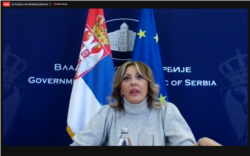 Jadranka Joksimović, ministarka za evropske integracije u Vladi Srbije, na onlajn debati "Srbija na klimavom putu ka članstvu u EU", 31. marta 2021. (Foto: Skrišot)