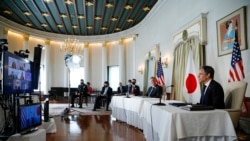 美国国务卿布林肯2021年3月16日在东京出席一个商业论坛（美联社）