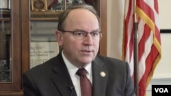 Representative Tom Tiffany discusses U.S.-China relations with VOA's China Division on Feb. 26, 2025. (Screen grab from video by Enming Liu/VOA)