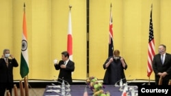 美日澳印外长2020年10月6日在东京会晤（媒体联访照片）