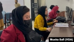 Afghan female students taking the scholarship exam in Peshawar, Pakistan, on Jan. 26, 2025.