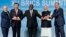 Các nhà lãnh đạo của Brazil, Trung Quốc, Nam Phi, Ấn Độ và Nga tại hội nghị thượng đỉnh BRICS ở Johannesburg, 23/8/2023.
