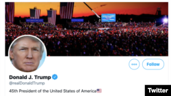 被屏蔽前的特朗普推特账号。