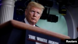 美国总统特朗普在4月10日的白宫记者会上。