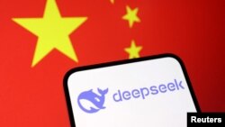 Deepseek logo and the Chinese flag are seen in this illustration produced Jan. 27, 2025.
