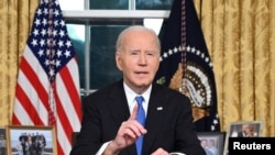 2025년 1월 15일 조 바이든 미국 대통령이 워싱턴D.C. 백악관 집무실에서 대국민 고별 연설을 하고 있다.