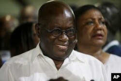 Ghana President elect Nana Akufo-Addo, of the New Patriotic Party, smiles on being declared the winner of the presidential election in Accra, Ghana, Dec. 9, 2016.