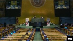 Sidang Majelis UMum PBB di Markas Besar PBB, New York, 21 September 2021.