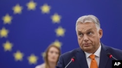 资料照片：匈牙利总理维克托·奥尔班在法国斯特拉斯堡的欧洲议会讲话。(2024年10月9日)