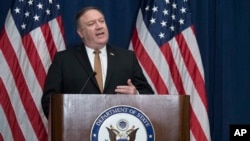 Menteri Luar Negeri AS Mike Pompeo berbicara dalam jumpa pers di New York, 31 Mei 2018. 