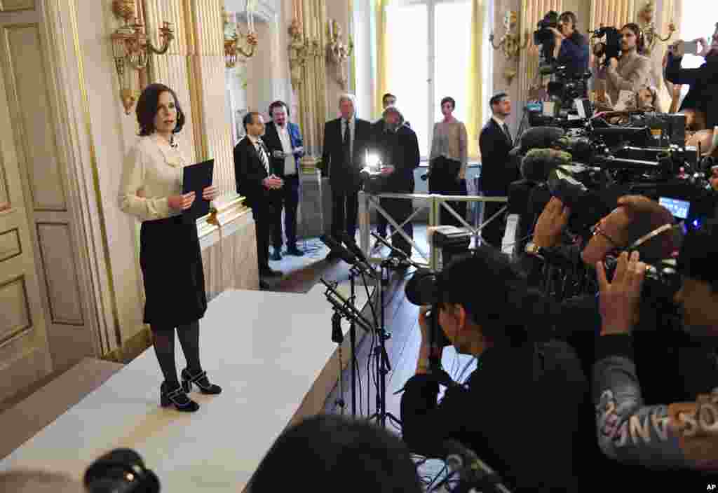 Permanent Secretary of the Swedish Academy Sara Danius announces that Bob Dylan is awarded the 2016 Nobel Prize in Literature during a presser at the Old Stockholm Stock Exchange Building in Stockholm, Sweden, Oct. 13, 2016. 