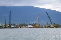 A development area takes place near a bay area in Preah Sihanouk province, on October 3, 2021. (Sun Narin/VOA Khmer)