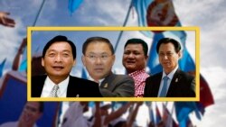 According to a Global Witness report, these four politically-connected tycoons have received great financial benefits from corruption in Cambodia. From left to right: Mong Reththy, Ly Yong Phat, Try Pheap, and Lao Meng Khin. (AP/REUTERS)