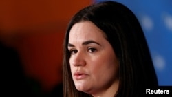 ARHIVA: Beloruska opoziciona liderka u egzilu, Svetlana Tihanovskaja, obraća se EPP grupi u Briselu. 