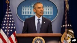 Presiden AS Barack Obama memberikan komentar mengenai insiden penembakan di Orlando, pada Minggu (12/6) sore di Gedung Putih.