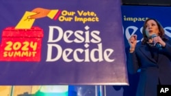 FILE - Vice President Kamala Harris speaks to the Indian American Impact Project's Annual Summit, May 15, 2024, in Washington.