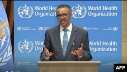 世界卫生组织总干事谭德塞在开幕式上致辞（2020年5月18日）。