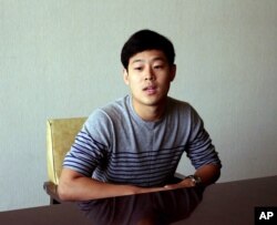 FILE - Joo Won-moon, a South Korean student at New York University, is interviewed at the Koryo Hotel in Pyongyang, North Korea Tuesday, July 14, 2015