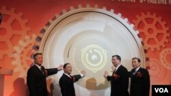 中国机电商会台北办事处成立记者会 (美国之音张永泰拍摄)