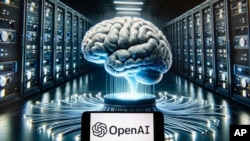 Logo OpenAI na slici kompjuterskog monitora koju je proizveo ChatGPT Dall-E model, 8. decembra 2023. u Bostonu. (Foto: AP Photo/Michael Dwyer)