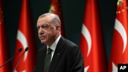 Presiden Turki Recep Tayyip Erdogan berbicara setelah rapat kabinet di Ankara, 17 November 2020. (Foto: AP)
