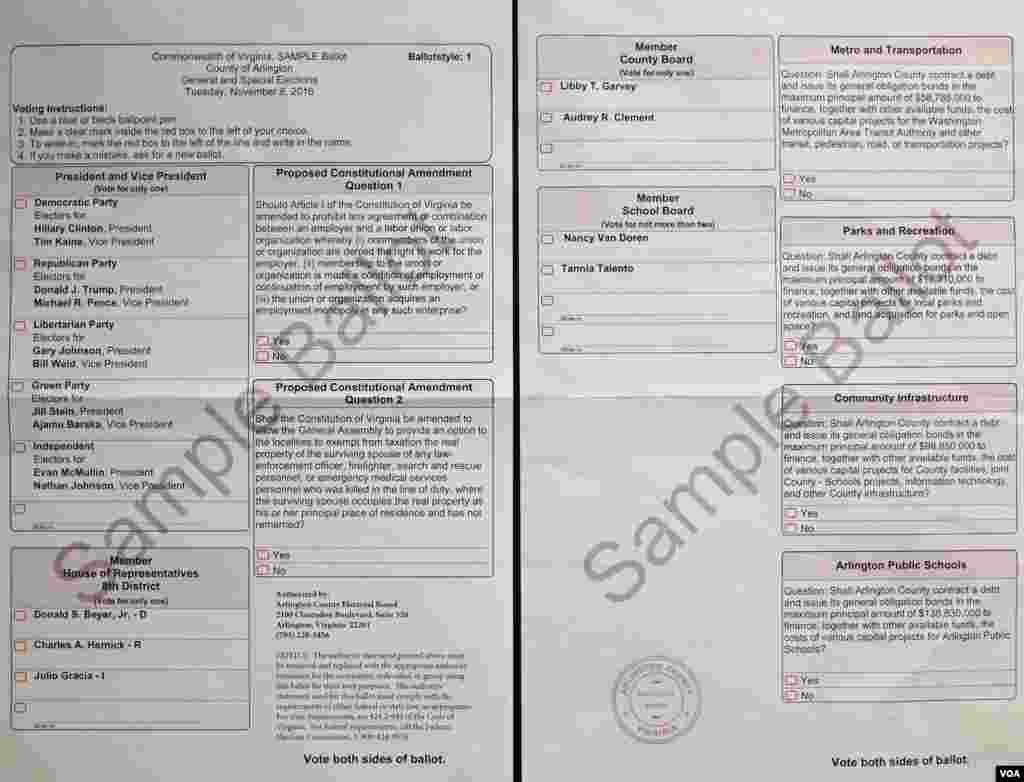 美国大选选票长啥样儿?美国之音为您展示四个州的样票。有些州不允许拍选票,所以我们为您秀样票是合法滴(美国之音乔栈拍摄)