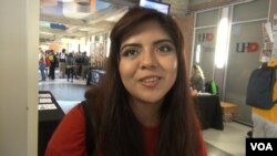Mariceli, a student at the University of Houston-Downtown, told VOA her family rarely discusses politics. (G. Flakus/VOA)
