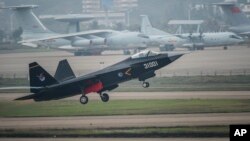 资料照片: 2014年11月10日FC-31鹘鹰战斗机在珠海航空展试飞